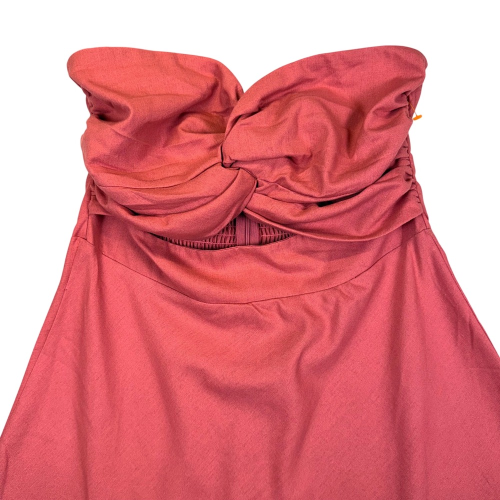 Linen Blend Twist Front Strapless Mini Summer Dress L Mi Ami Coquette Sweetheart - Picture 6 of 7
